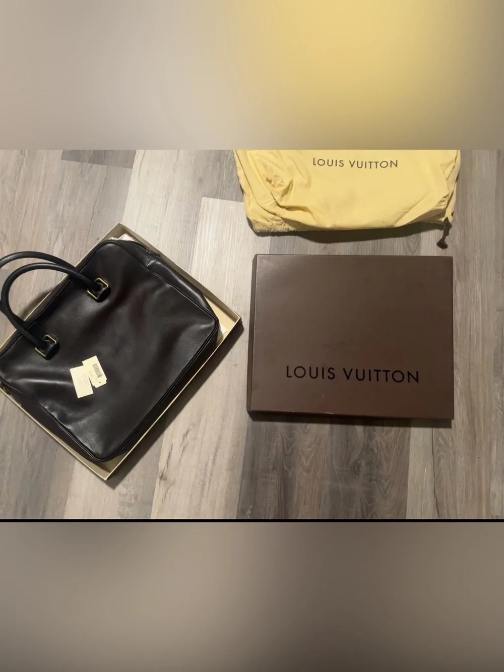 Louis Vuitton Porte Documents Voyage Leather Briefcase with Gold-Tone Hardware